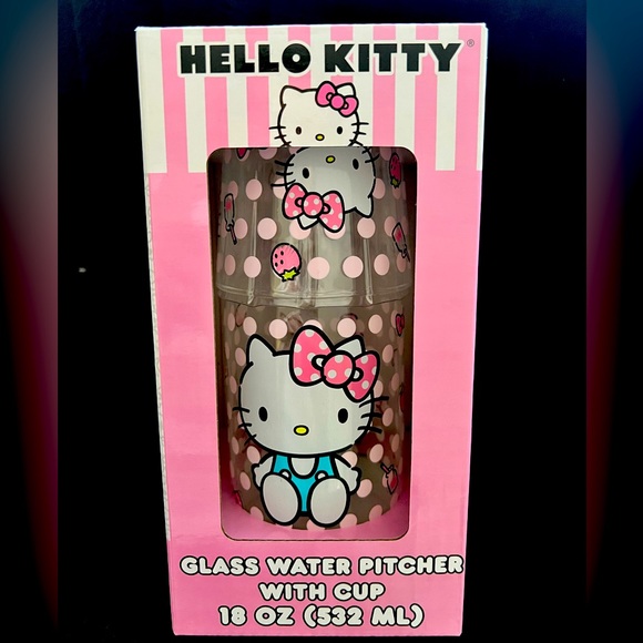 Hello Kitty Dining  Glass Water Pitcher And Cup - Picture 1 of 3